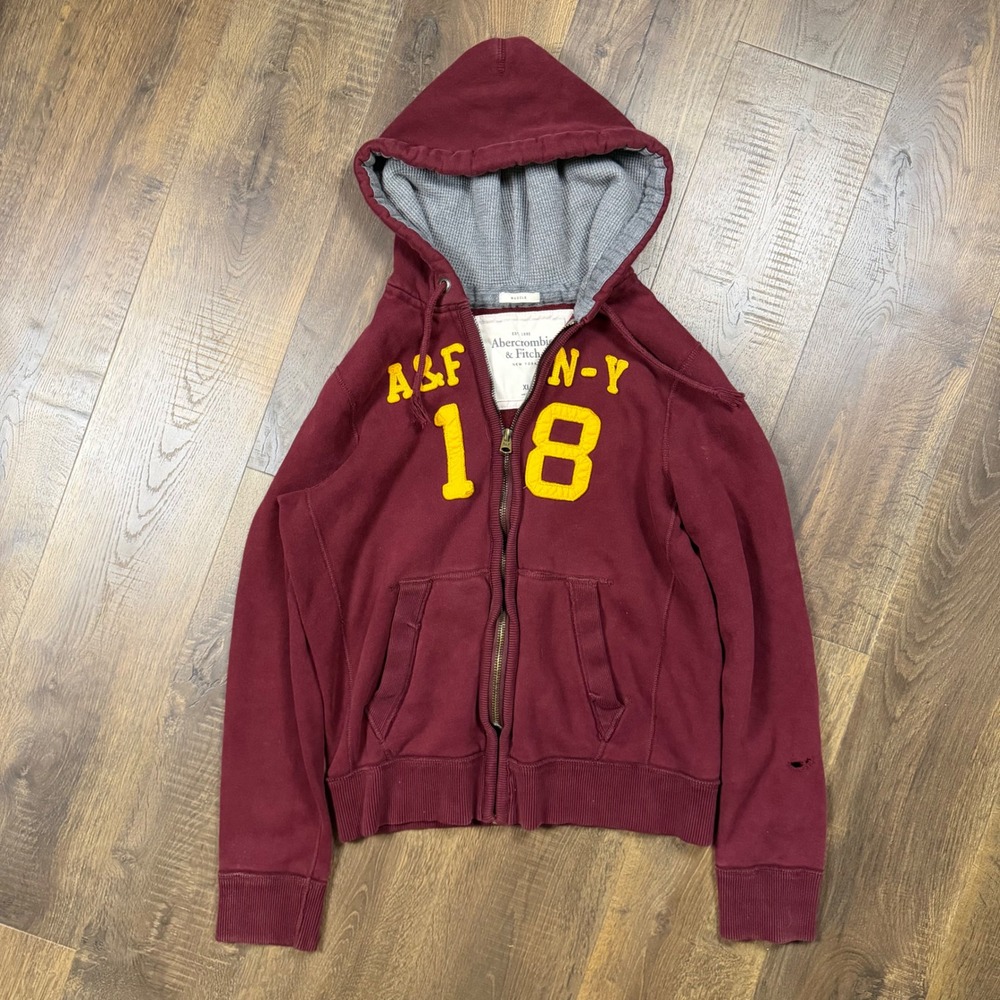 Vintage Y2K Abercrombie & Fitch Men's XL Burgundy 18 Zip Hoodie